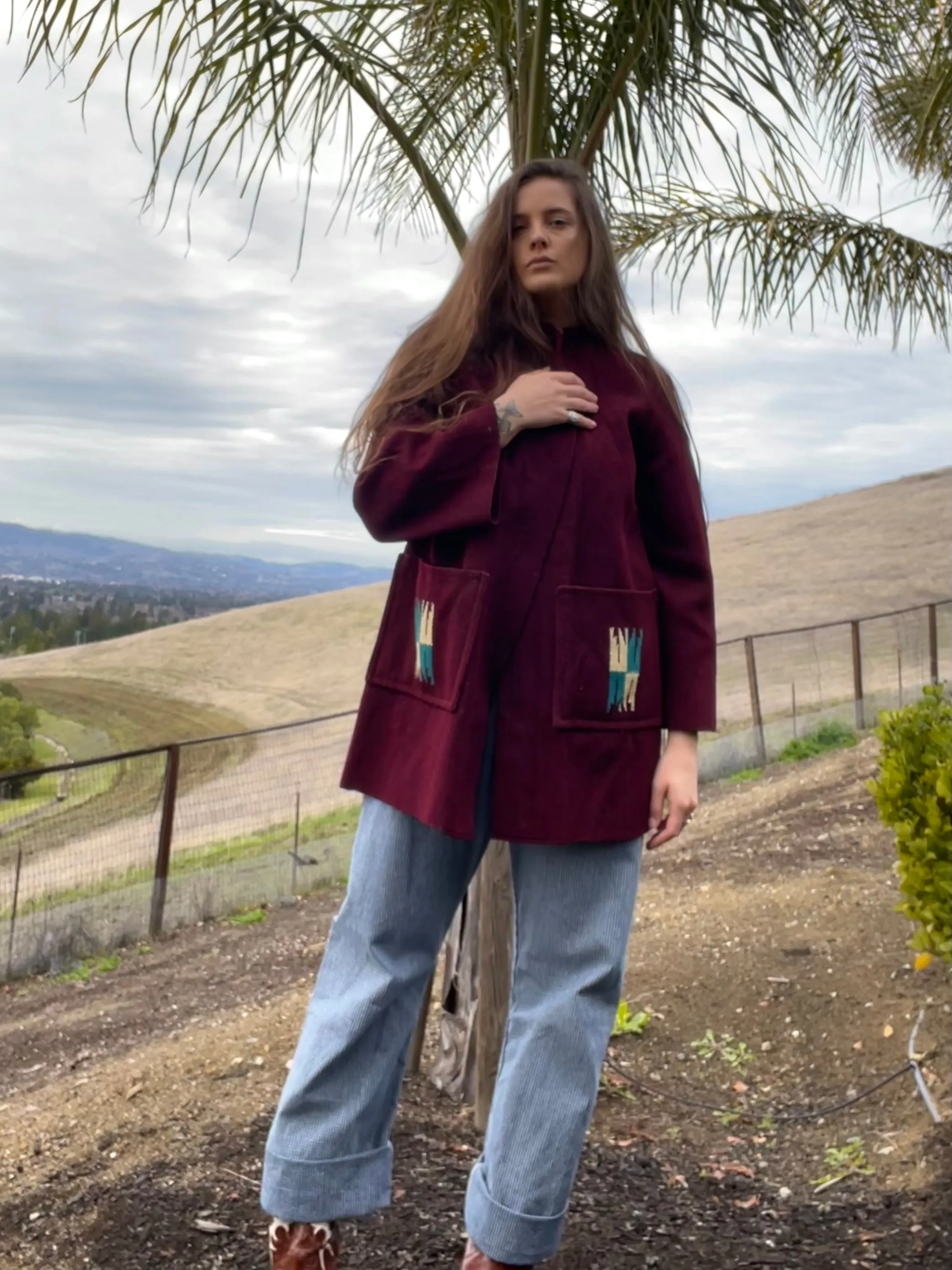1940s Eggplant Chimayo Open Front Swing Coat