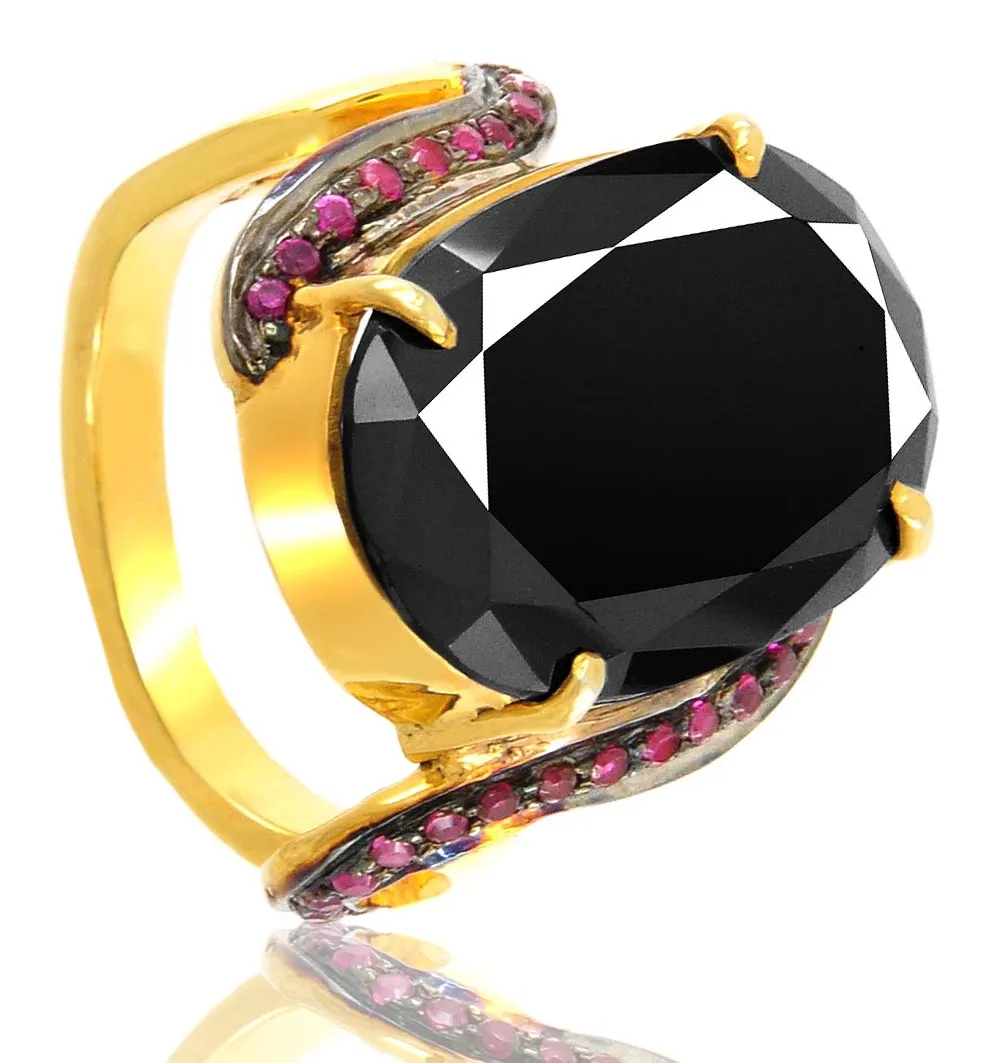 3 Ct AAA Certified Black Diamond Ring With Gemstones Accents, Great Sparkle & Very Stylish