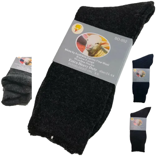 3 Pairs Merino Wool Blend Woolen Work Socks Hiking Heavy Duty Warm Thermal