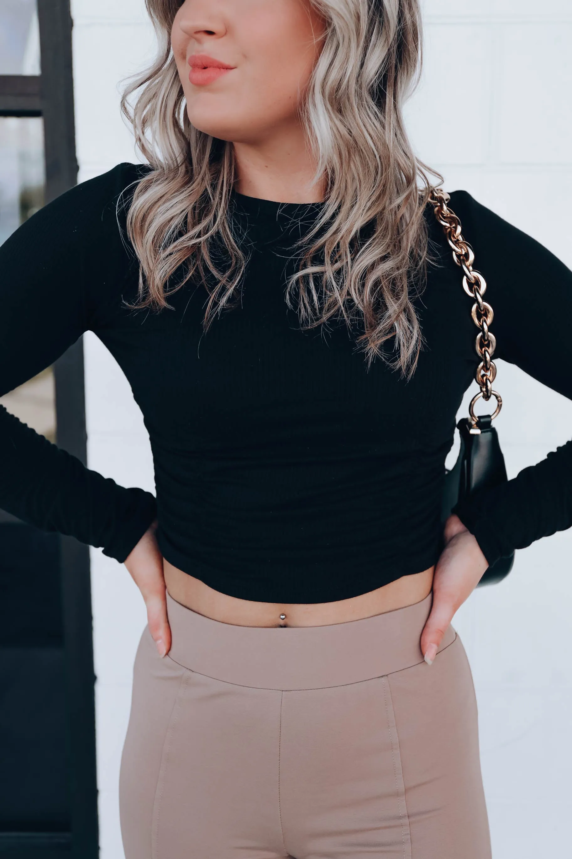 Alluring Ruched Crop Top - Black