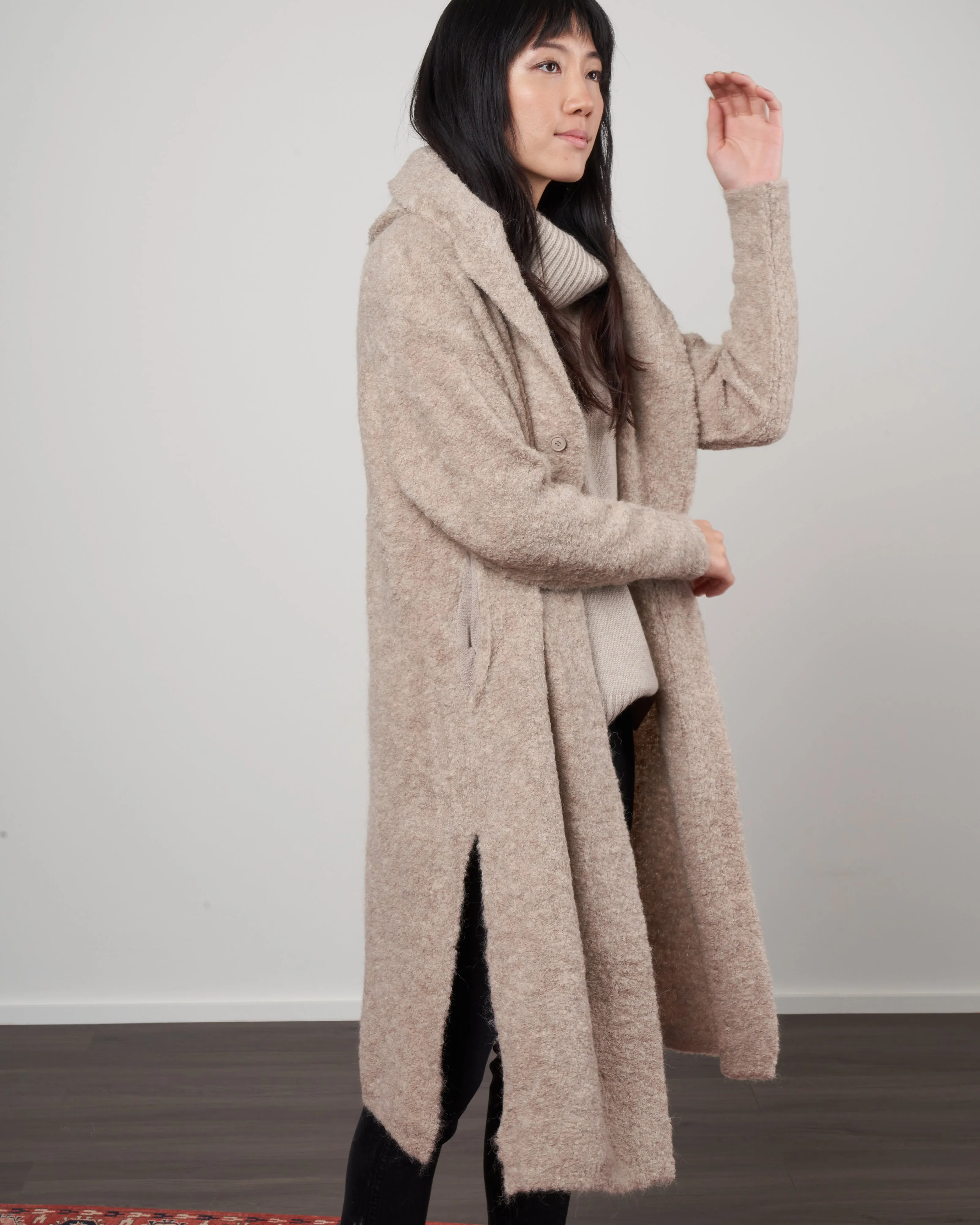 alpaca long coat sweater - beige