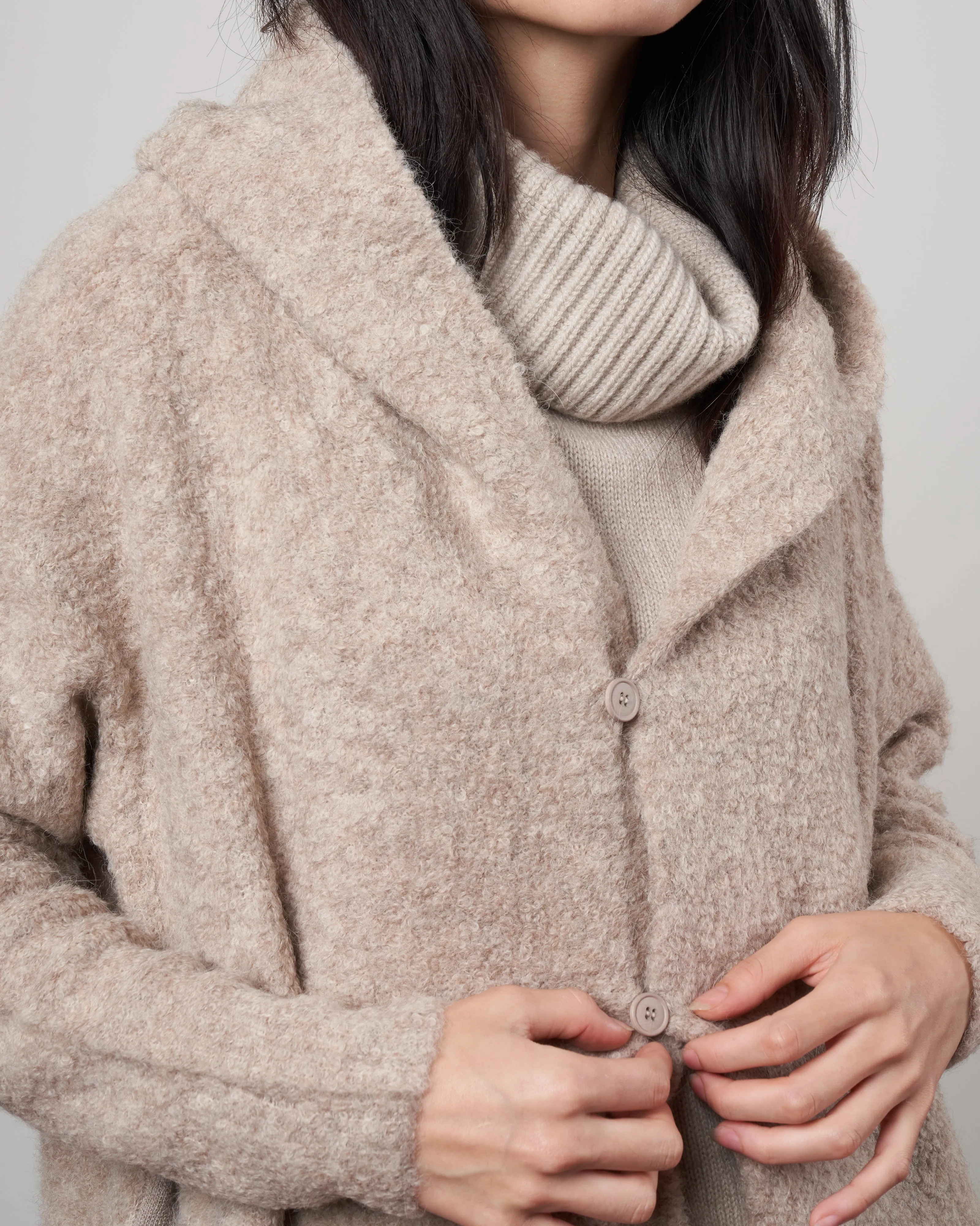 alpaca long coat sweater - beige