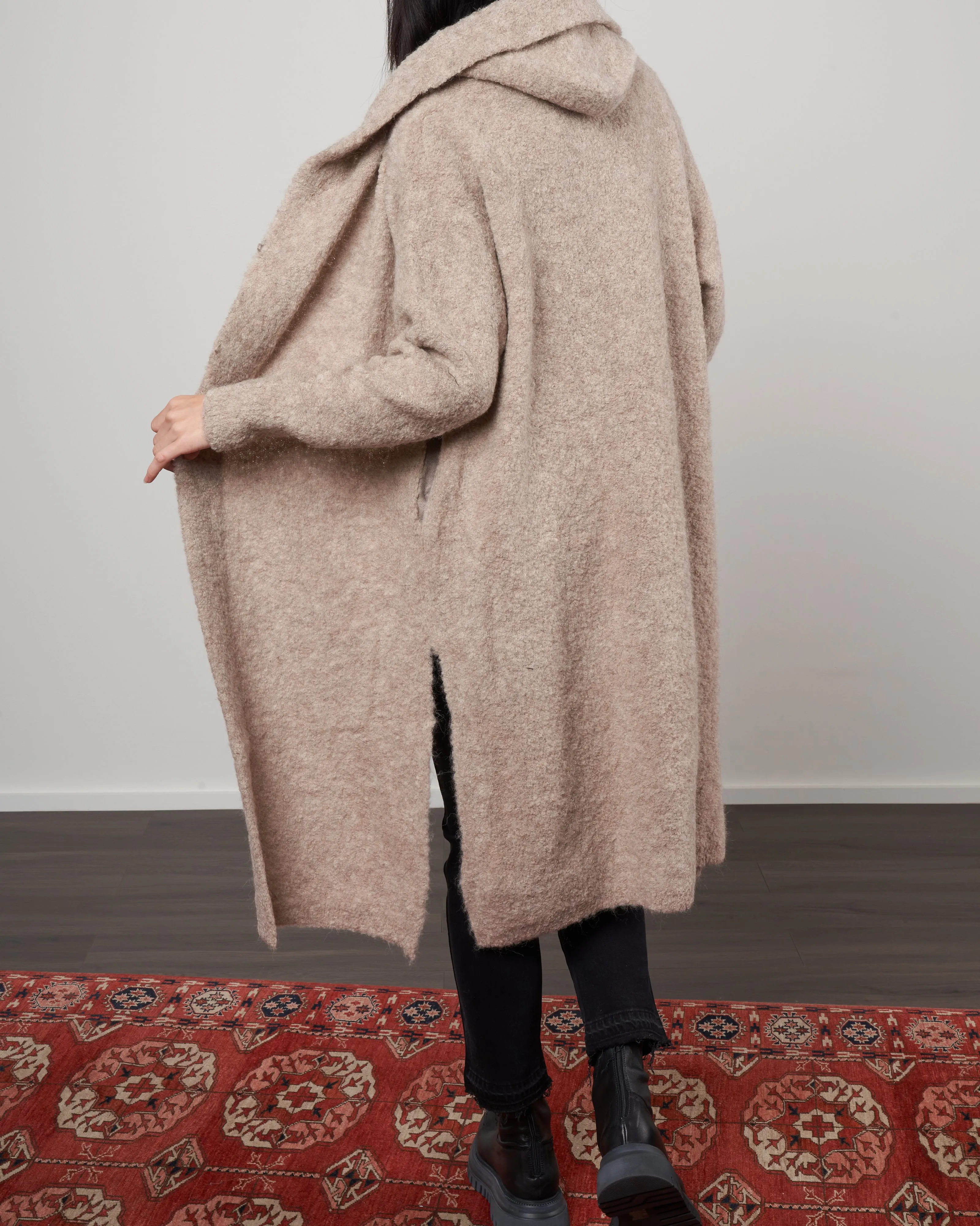 alpaca long coat sweater - beige