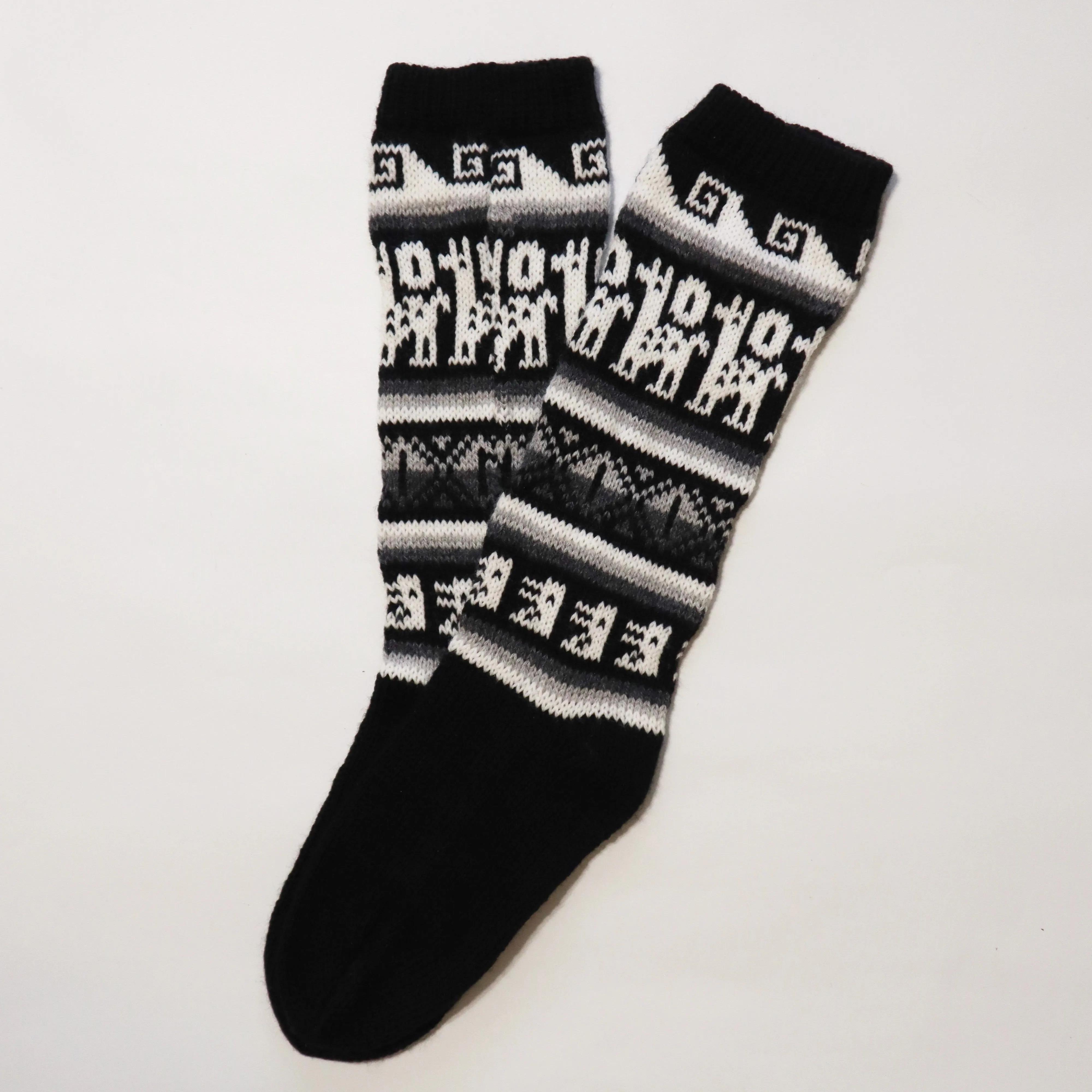 Alpaca Wool Socks Inca and Llama Design Medium Black. Socks for Women Fits Sizes 7-9
