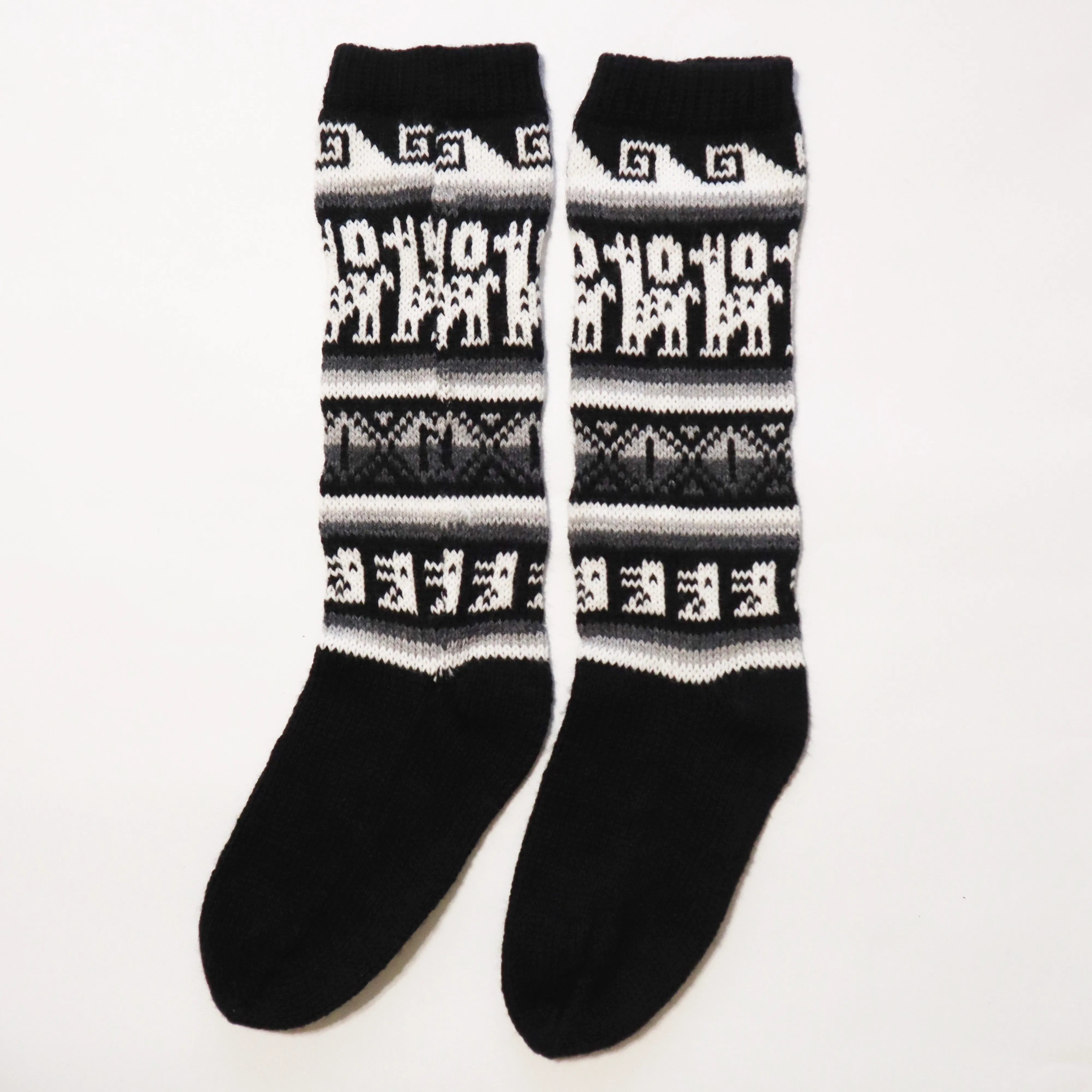 Alpaca Wool Socks Inca and Llama Design Medium Black. Socks for Women Fits Sizes 7-9