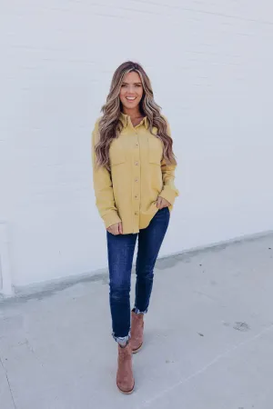 Aster Raw Edge Button Up Shirt - Mustard