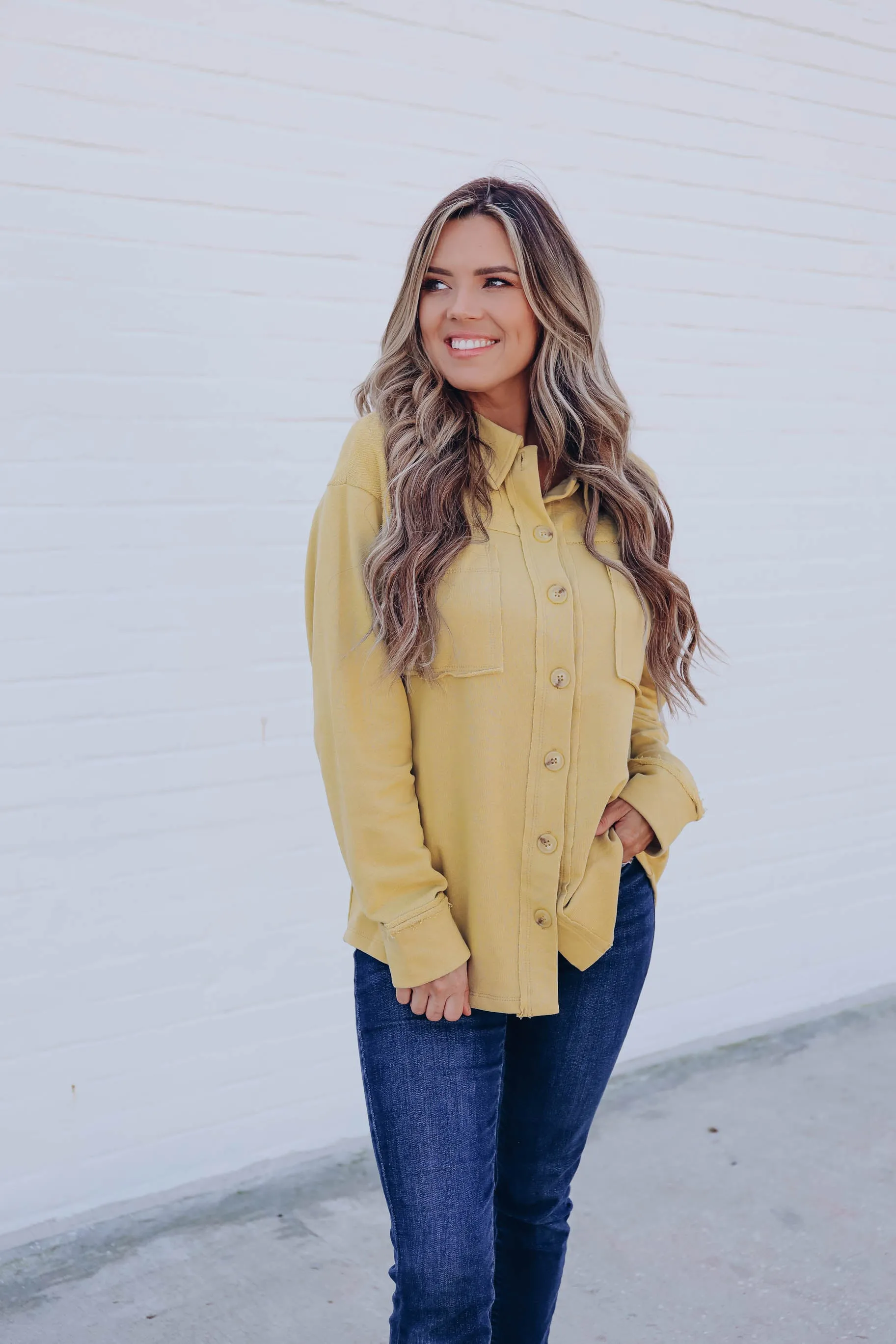 Aster Raw Edge Button Up Shirt - Mustard