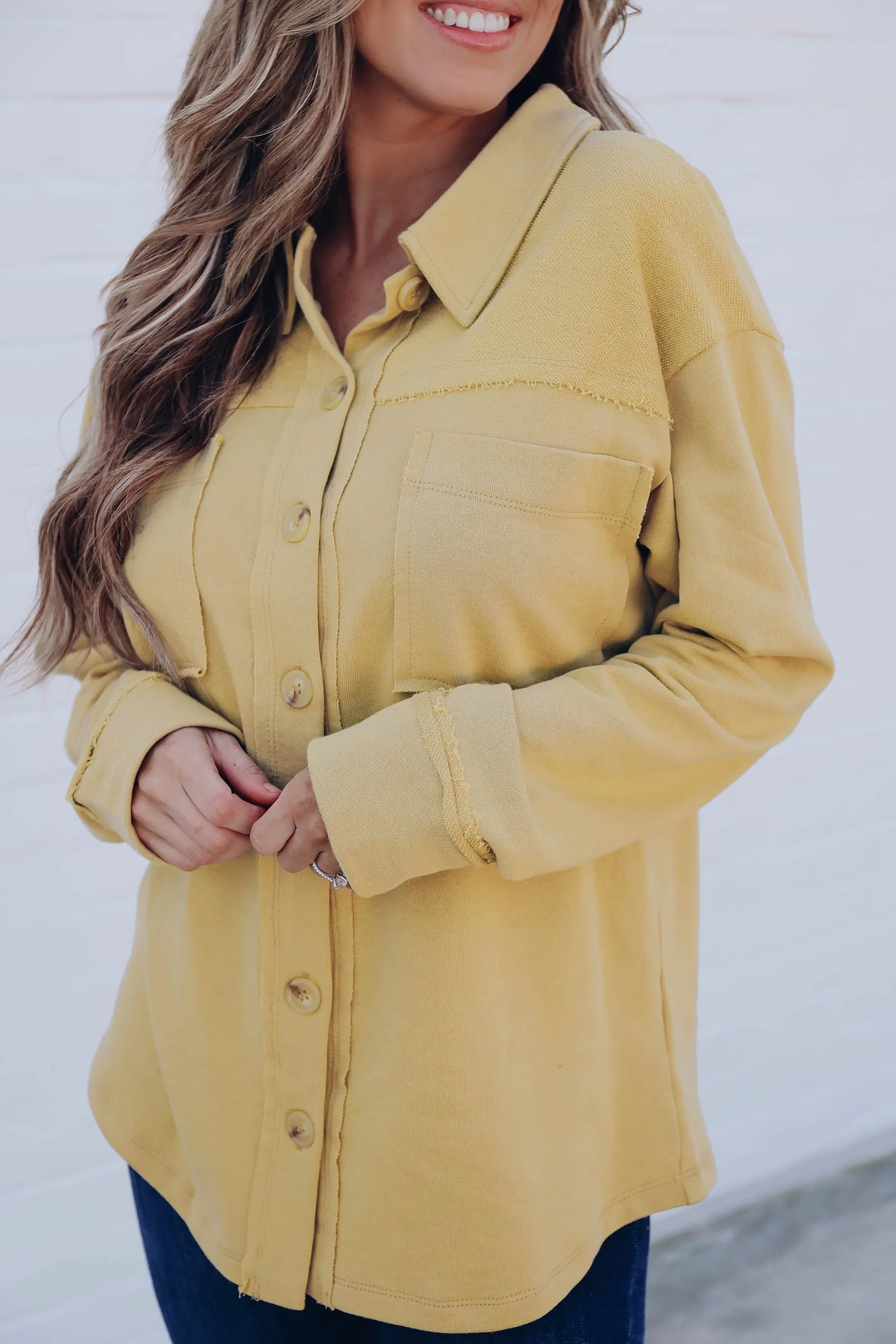 Aster Raw Edge Button Up Shirt - Mustard