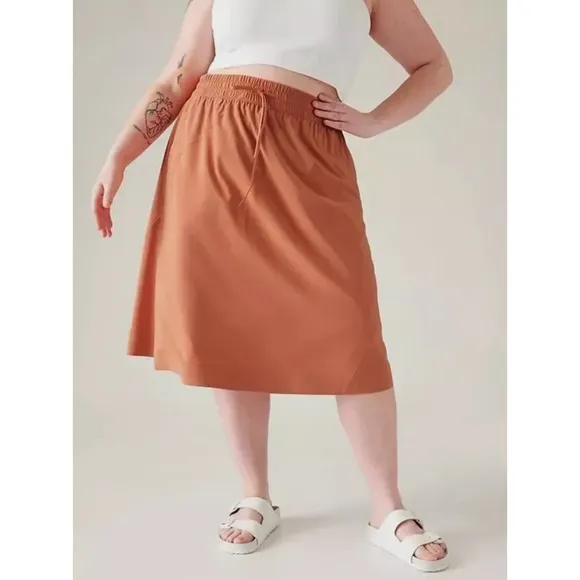 Athleta Arrival MIDI Skirt Size 20 Sunbaked Clay Red NWT Fall Travel Comfort $89