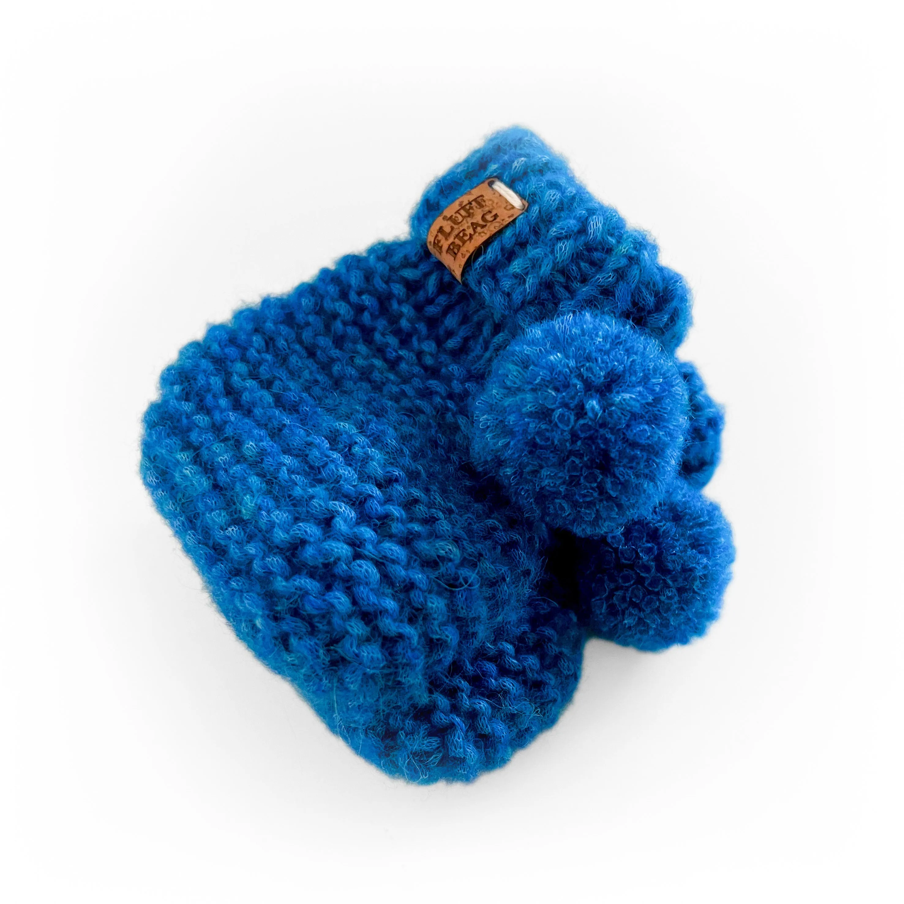 Baby Booties with pom-pom in blue | Hand-knitted in Ireland