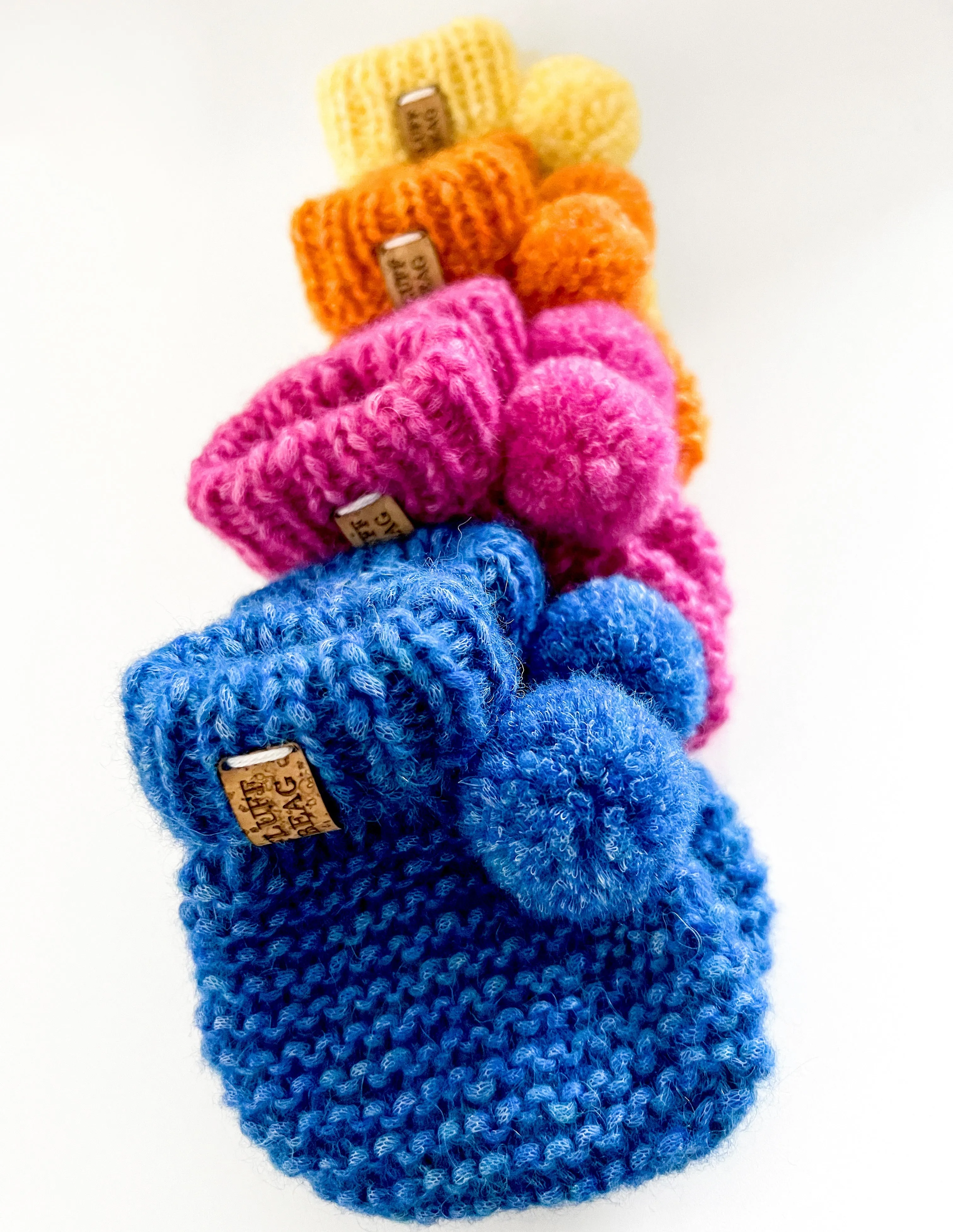 Baby Booties with pom-pom in blue | Hand-knitted in Ireland