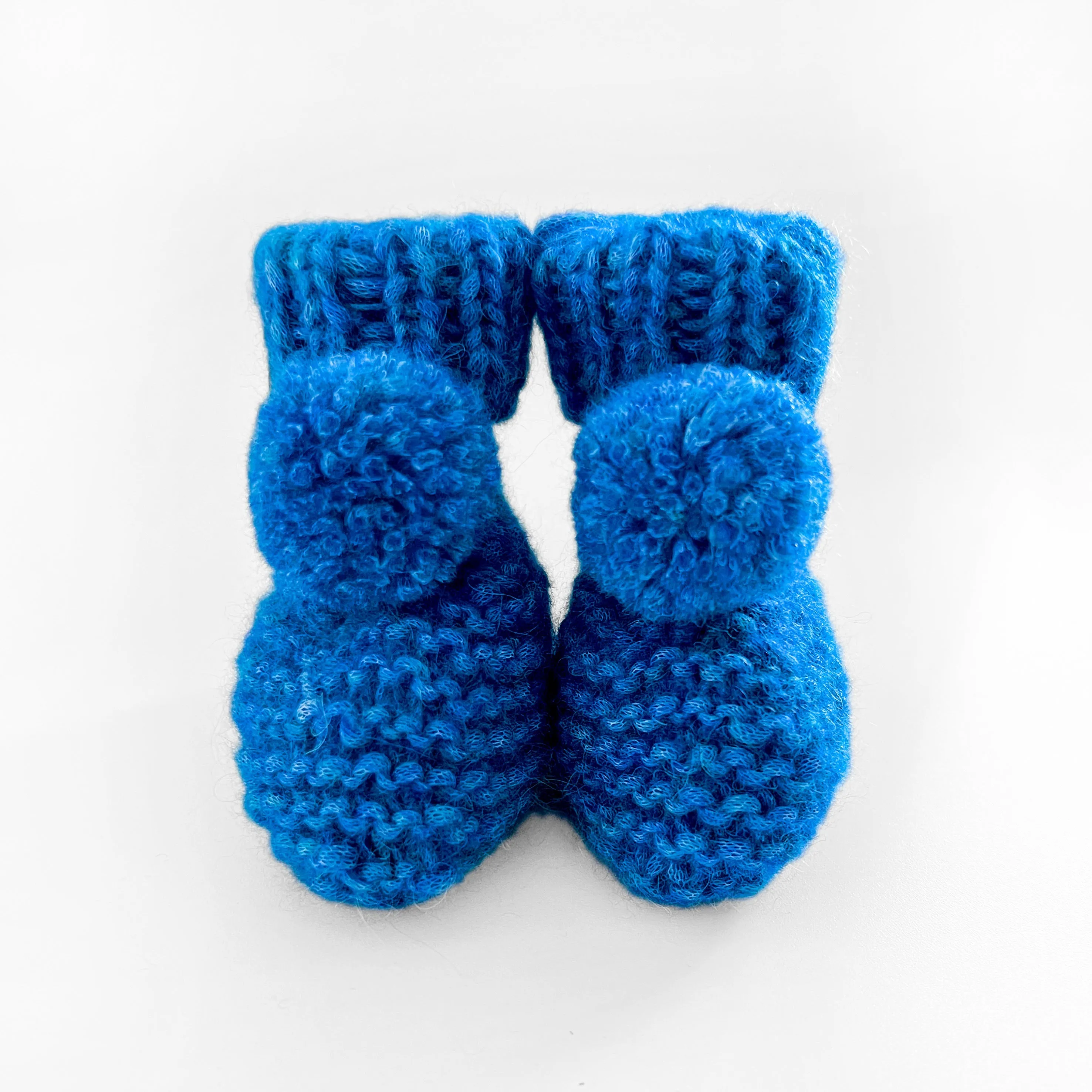 Baby Booties with pom-pom in blue | Hand-knitted in Ireland