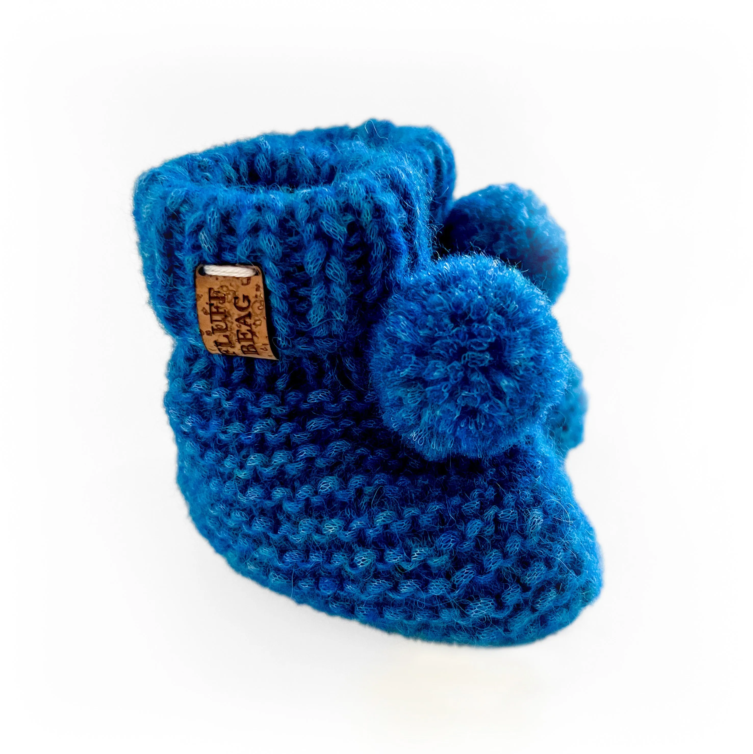 Baby Booties with pom-pom in blue | Hand-knitted in Ireland