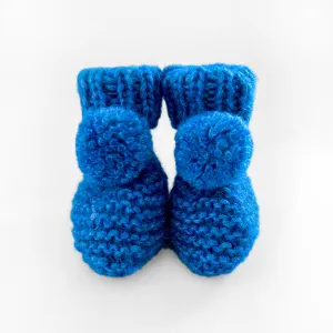Baby Booties with pom-pom in blue | Hand-knitted in Ireland