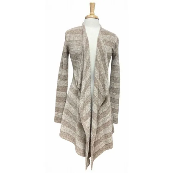 Barefoot Dreams Triped Bamboo Chic Lite Brown Cardigan