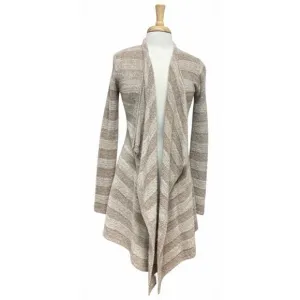 Barefoot Dreams Triped Bamboo Chic Lite Brown Cardigan