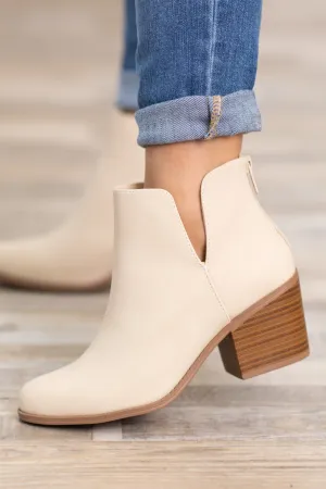 Beige Back Zip Booties With Cutout Detail