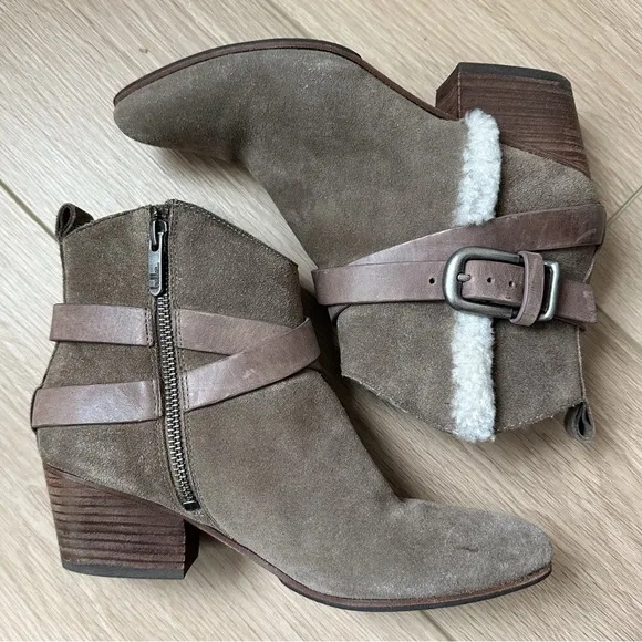 Belle Sigerson Morrison Laica Suede Shearling Fur Buckle Boot Taupe Brown 6.5