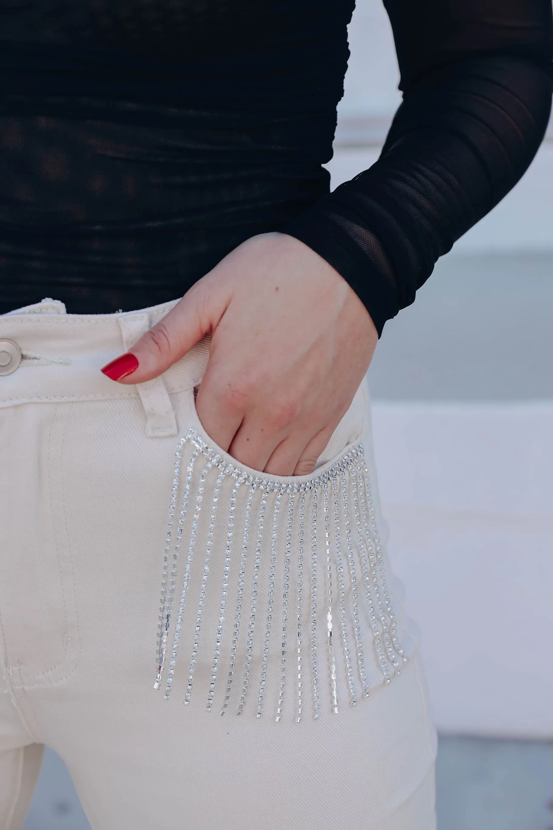 Bishop Rhinestone Flare Pants - Ivory