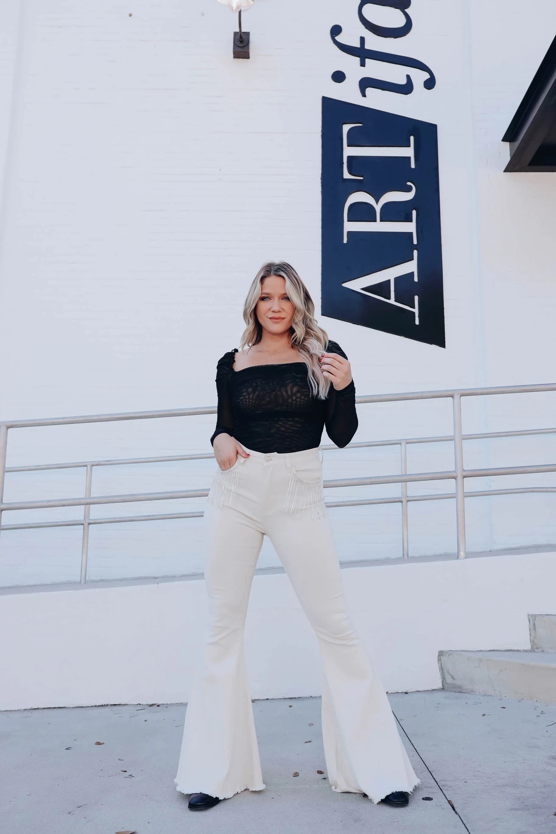 Bishop Rhinestone Flare Pants - Ivory