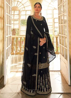 Black and Gold Heavy Embroidered Stylish Palazzo Suit