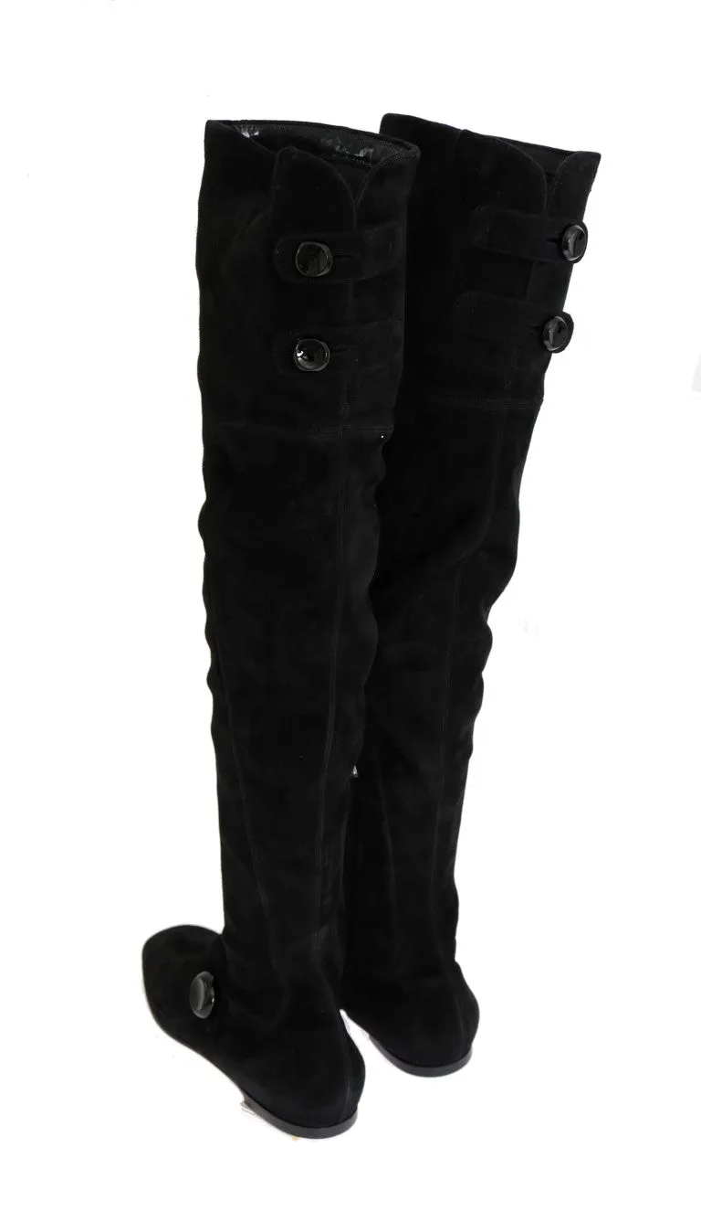Black Suede Leather Stretch Boots