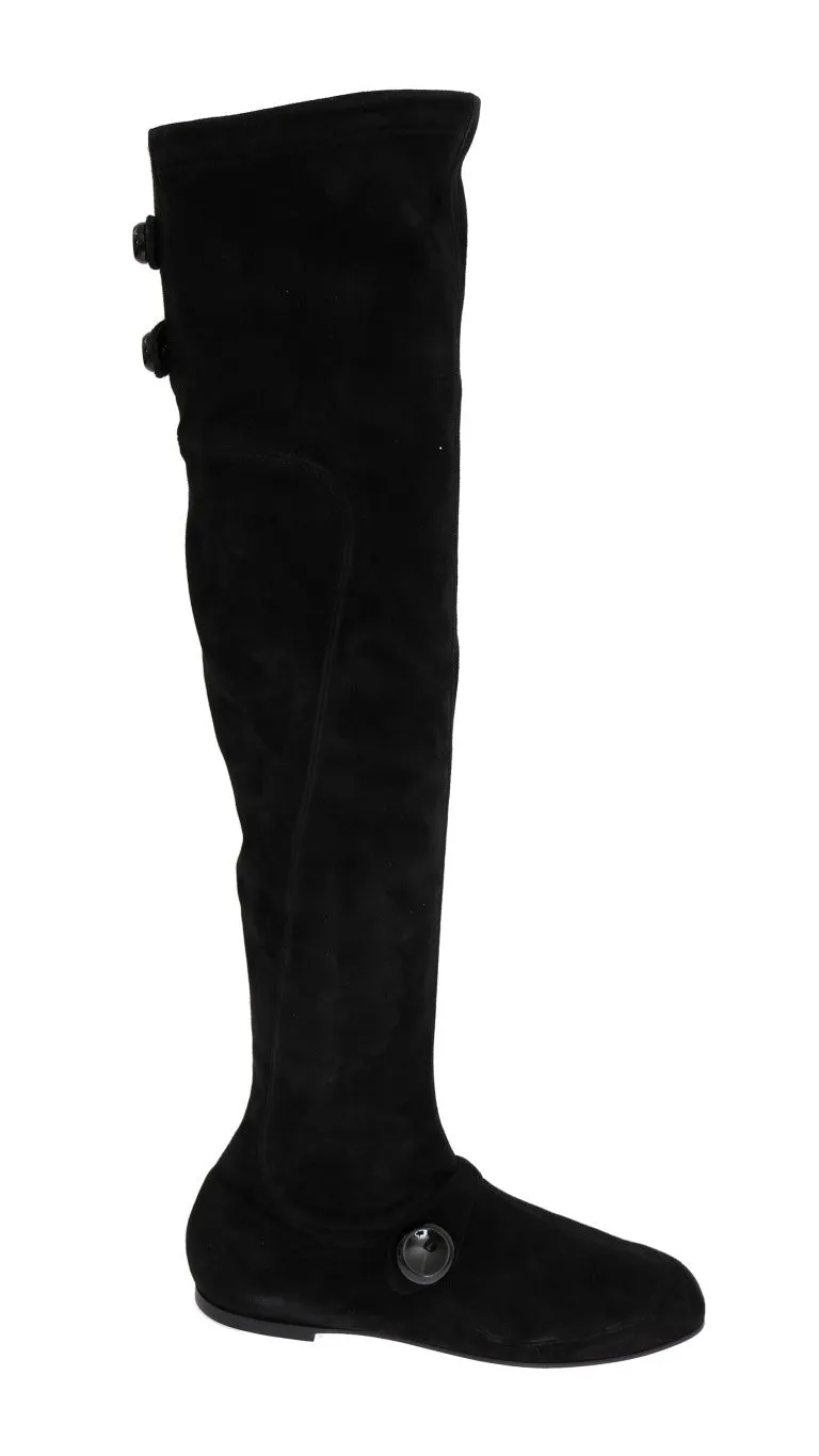 Black Suede Leather Stretch Boots