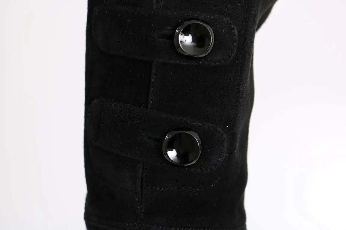 Black Suede Leather Stretch Boots