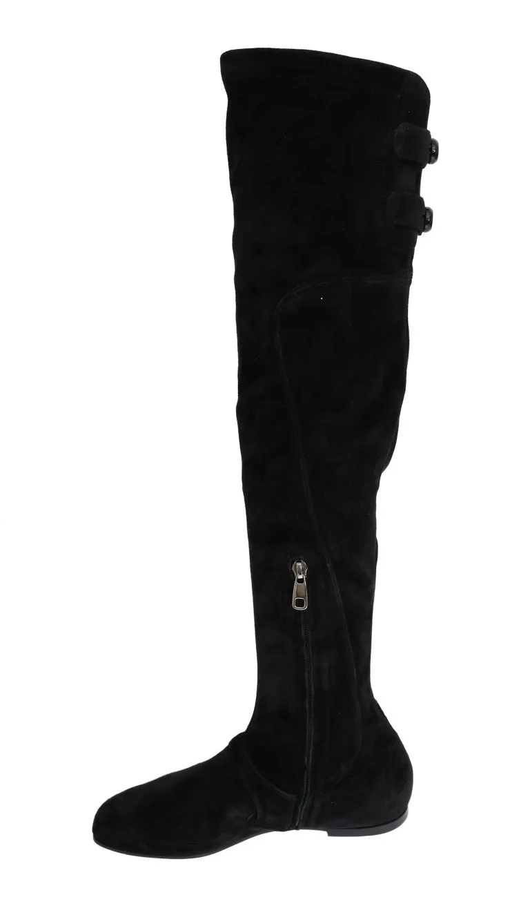 Black Suede Leather Stretch Boots