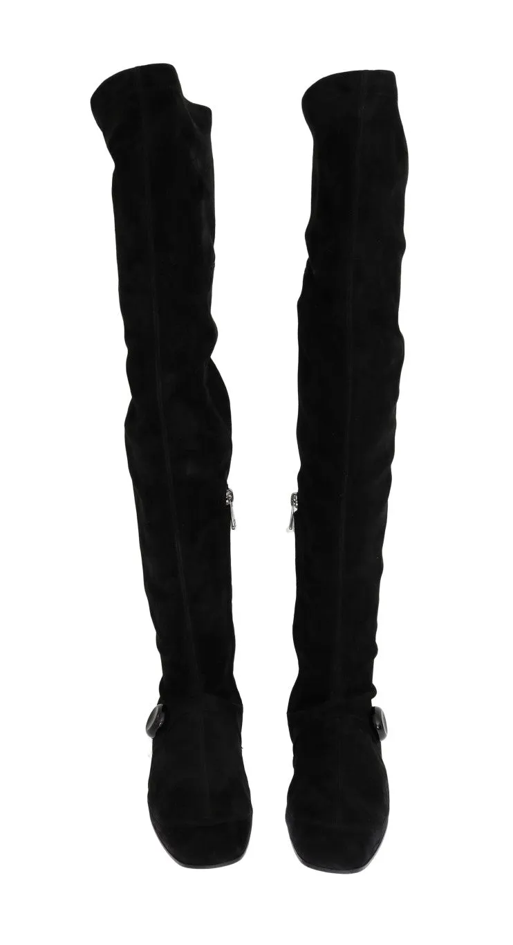 Black Suede Leather Stretch Boots
