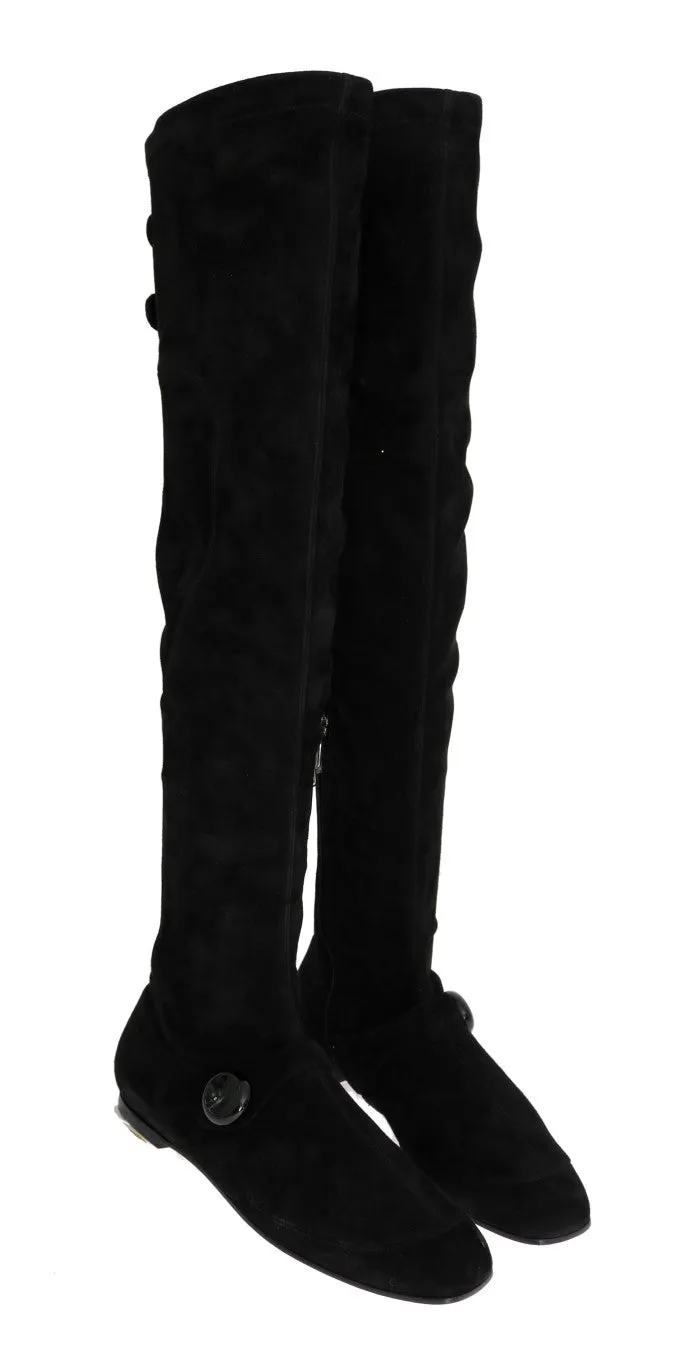 Black Suede Leather Stretch Boots