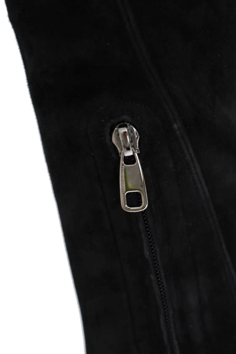 Black Suede Leather Stretch Boots