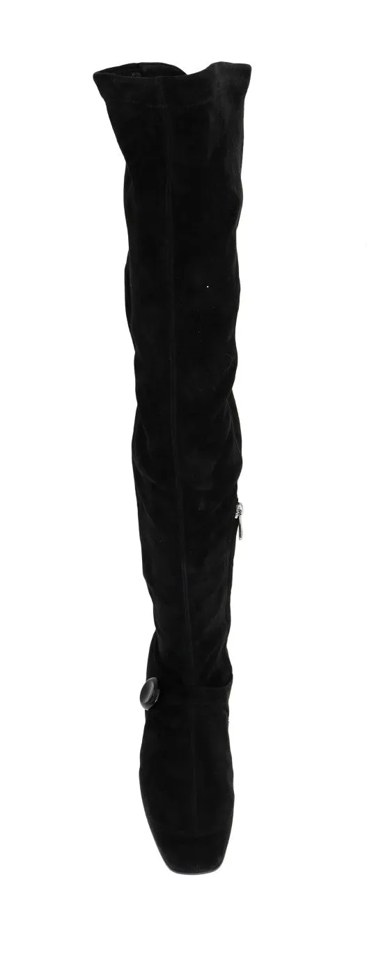 Black Suede Leather Stretch Boots