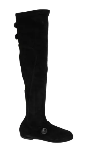 Black Suede Leather Stretch Boots