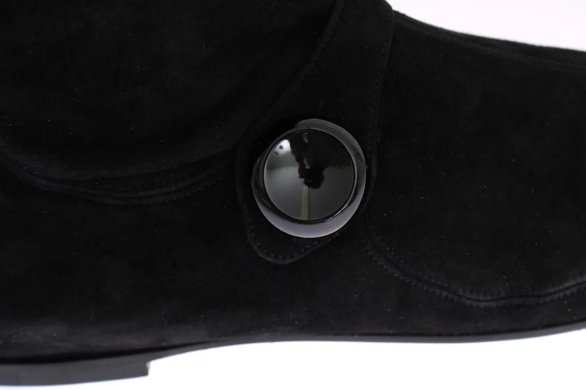 Black Suede Leather Stretch Boots