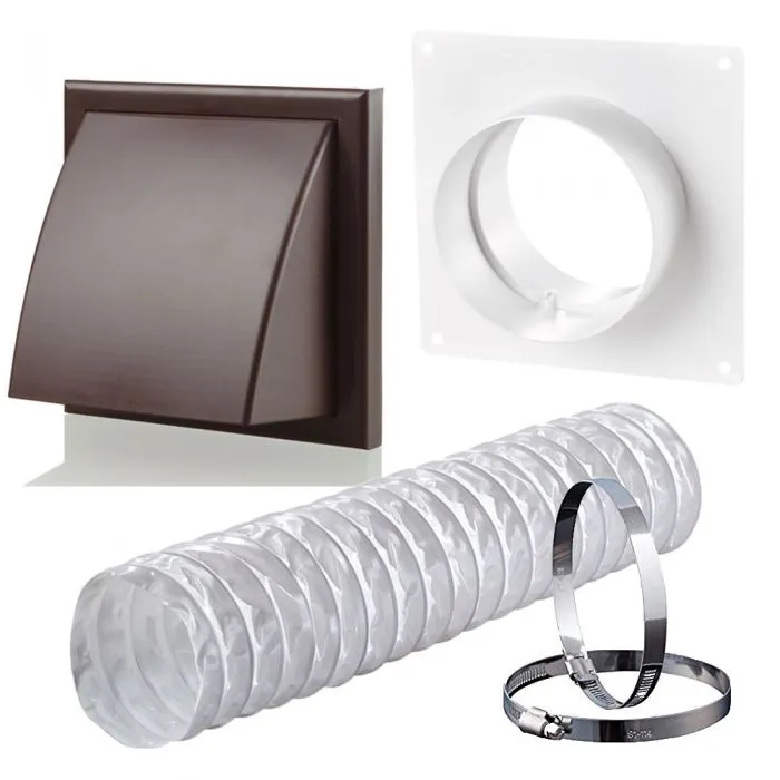 Blauberg DK-150-PVC-BRO Ventilation PVC Flexible Duct Cowled Wall Kit 6" 150mm Brown