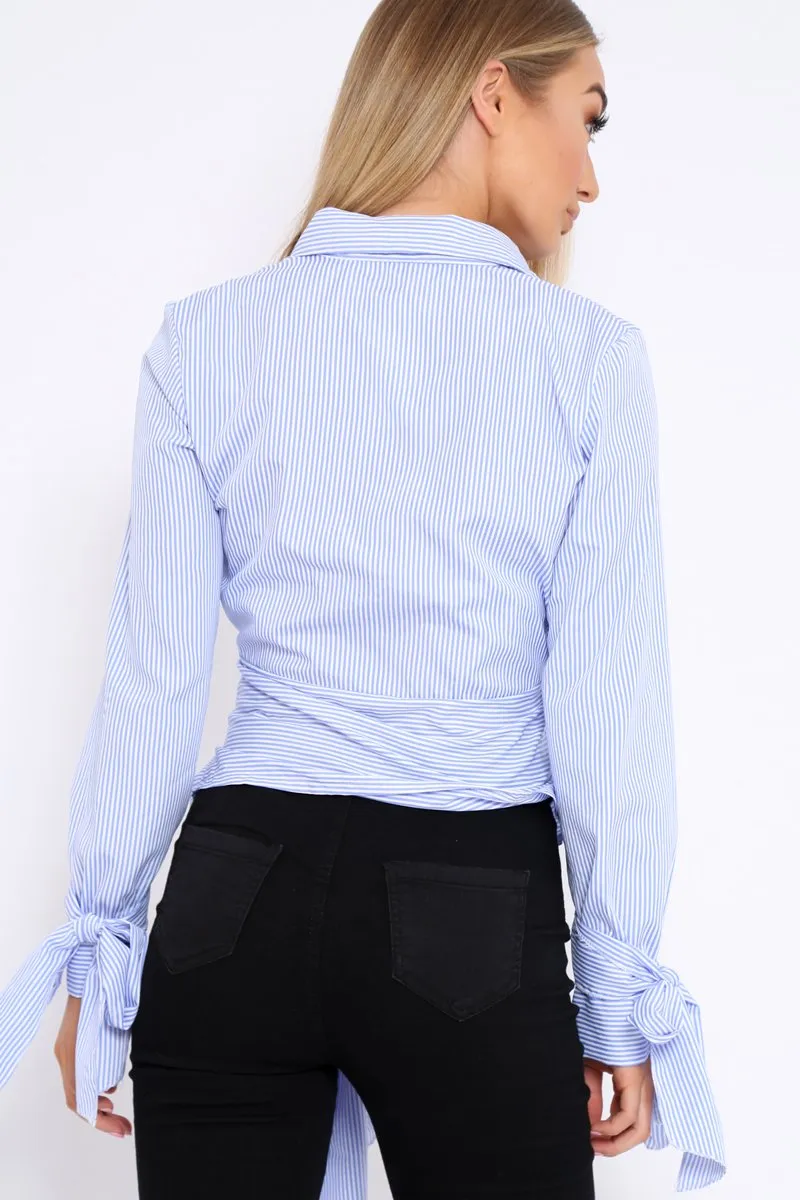 Blue and White Stripe Tie Shirt - Jenica
