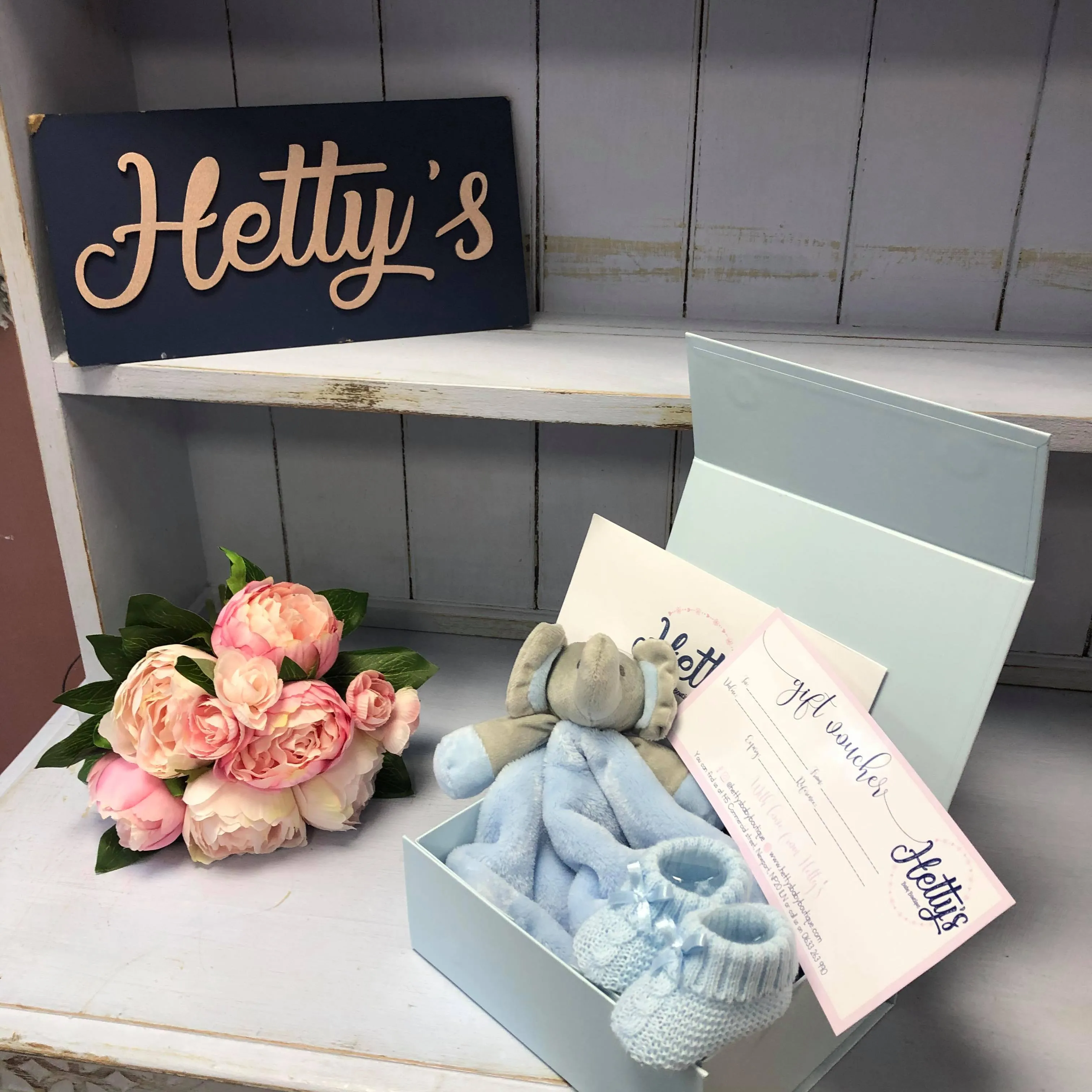 Blue, Pink and White Voucher Gift Boxes