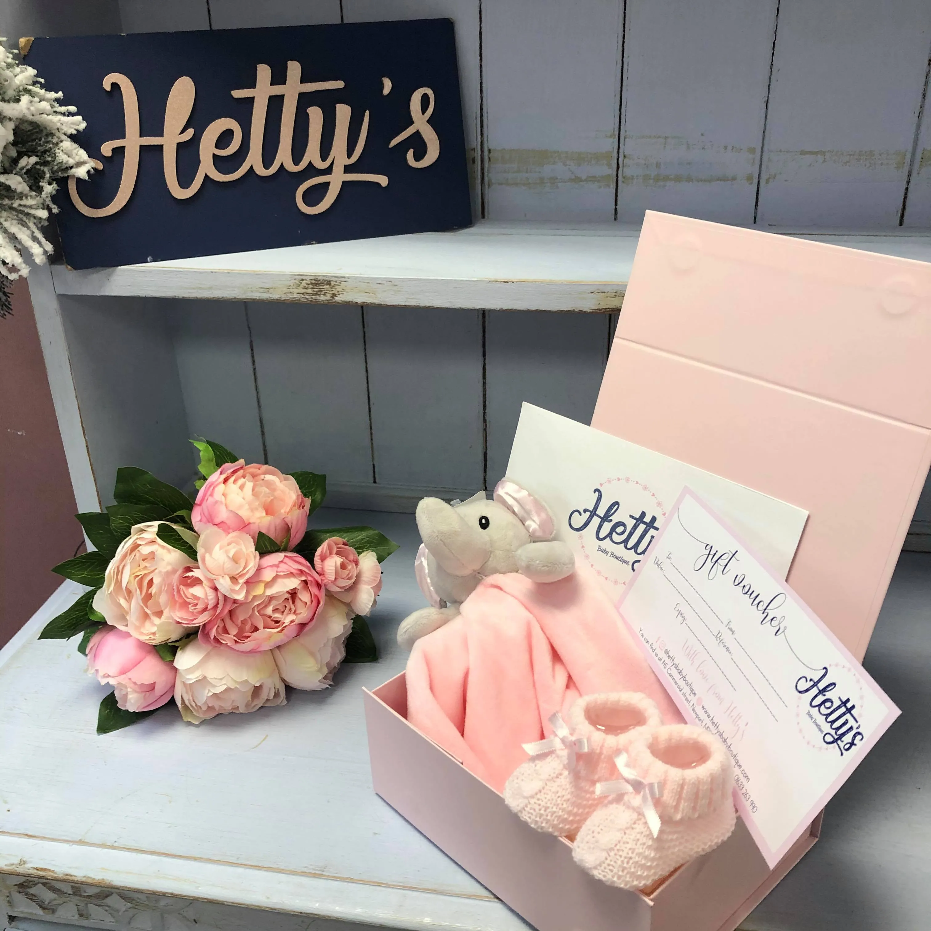 Blue, Pink and White Voucher Gift Boxes
