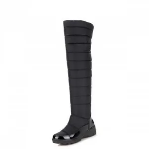 BONJOMARISA Knee Thigh High Boots Women Winter Shoes With Fur Platform Shoes Black Blue Sequined Down Snow Boots Woman 2018