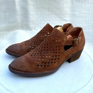 Born Nanna Rust Brown Perforated Leather Booties F37126 Sz 8