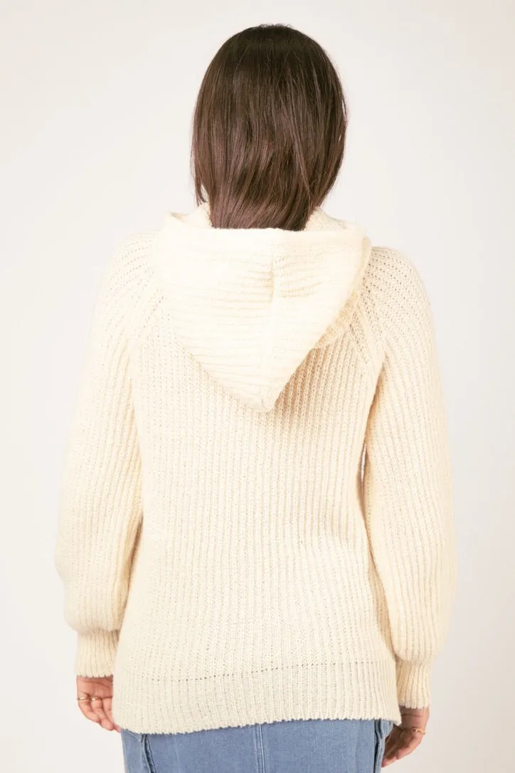 bundled up cream knit hoodie