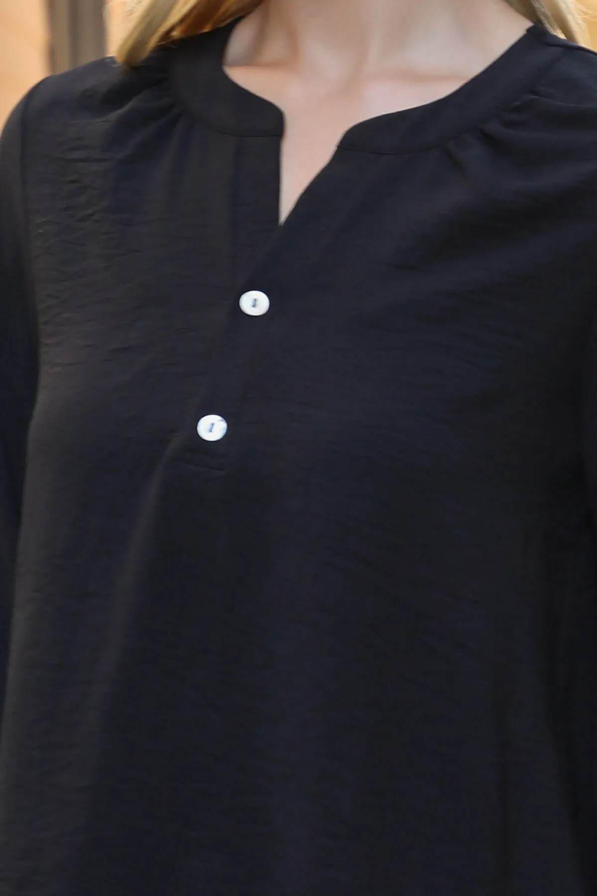Button Detail Collar Woven Top
