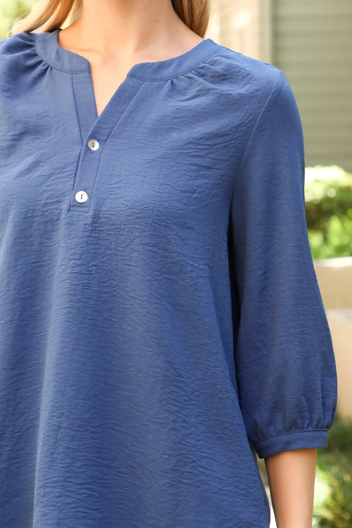 Button Detail Collar Woven Top
