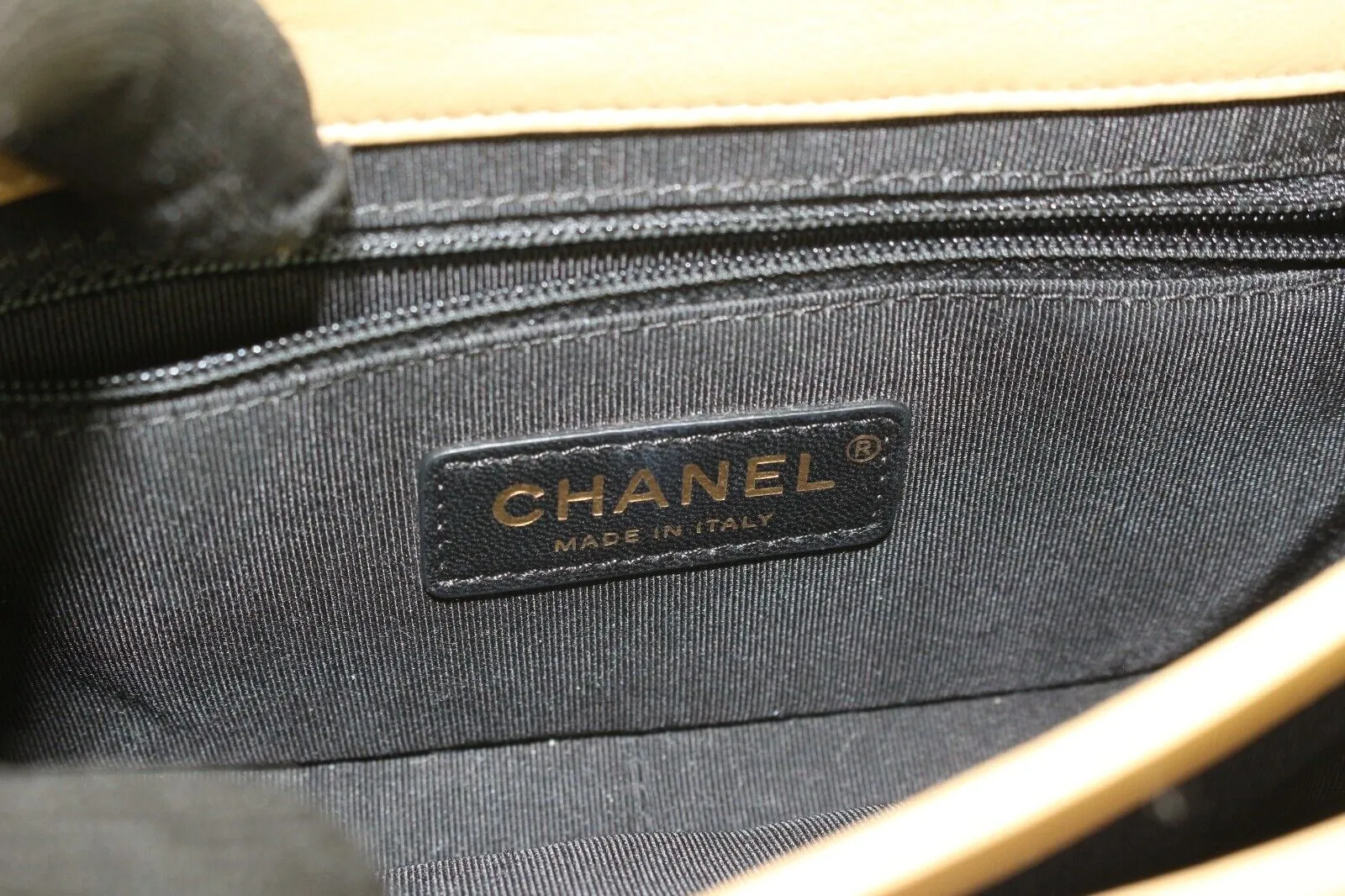 Chanel Beige Quilted Suede x Black Leather Classic Flap Bag 2CC1202