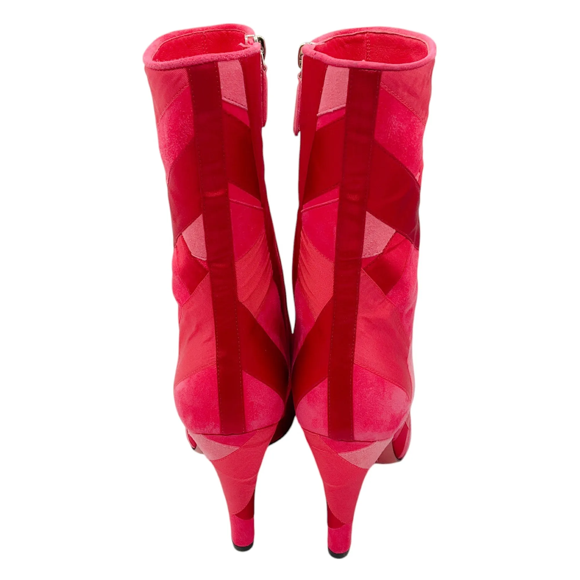 Chanel Pink 2017 CC Logo Grosgrain Cap Toe Suede Patchwork Short Boots