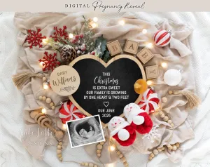 Christmas Digital Pregnancy Announcement - Heart With White & Red Ornaments