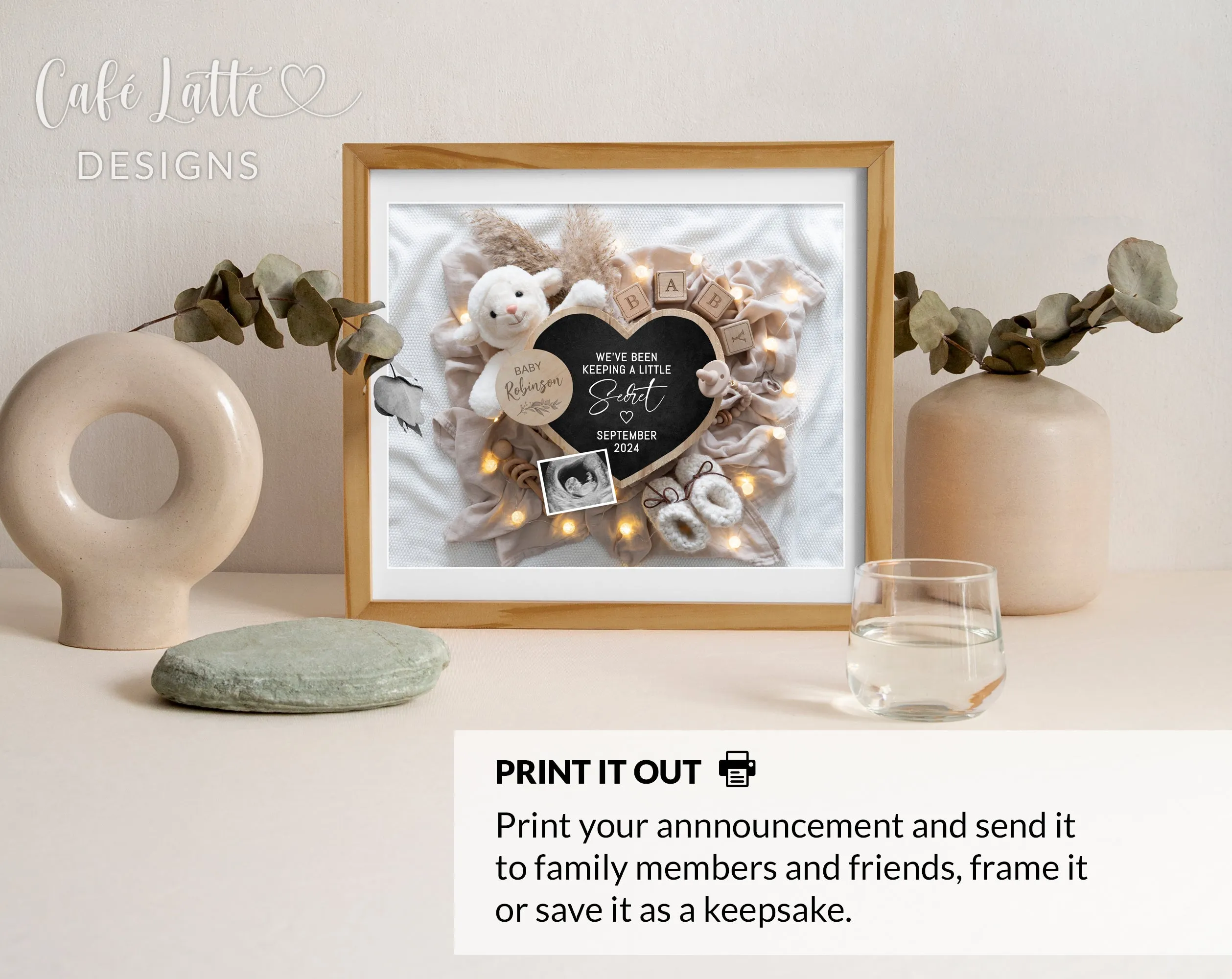 Christmas Digital Pregnancy Announcement - Heart With White & Red Ornaments