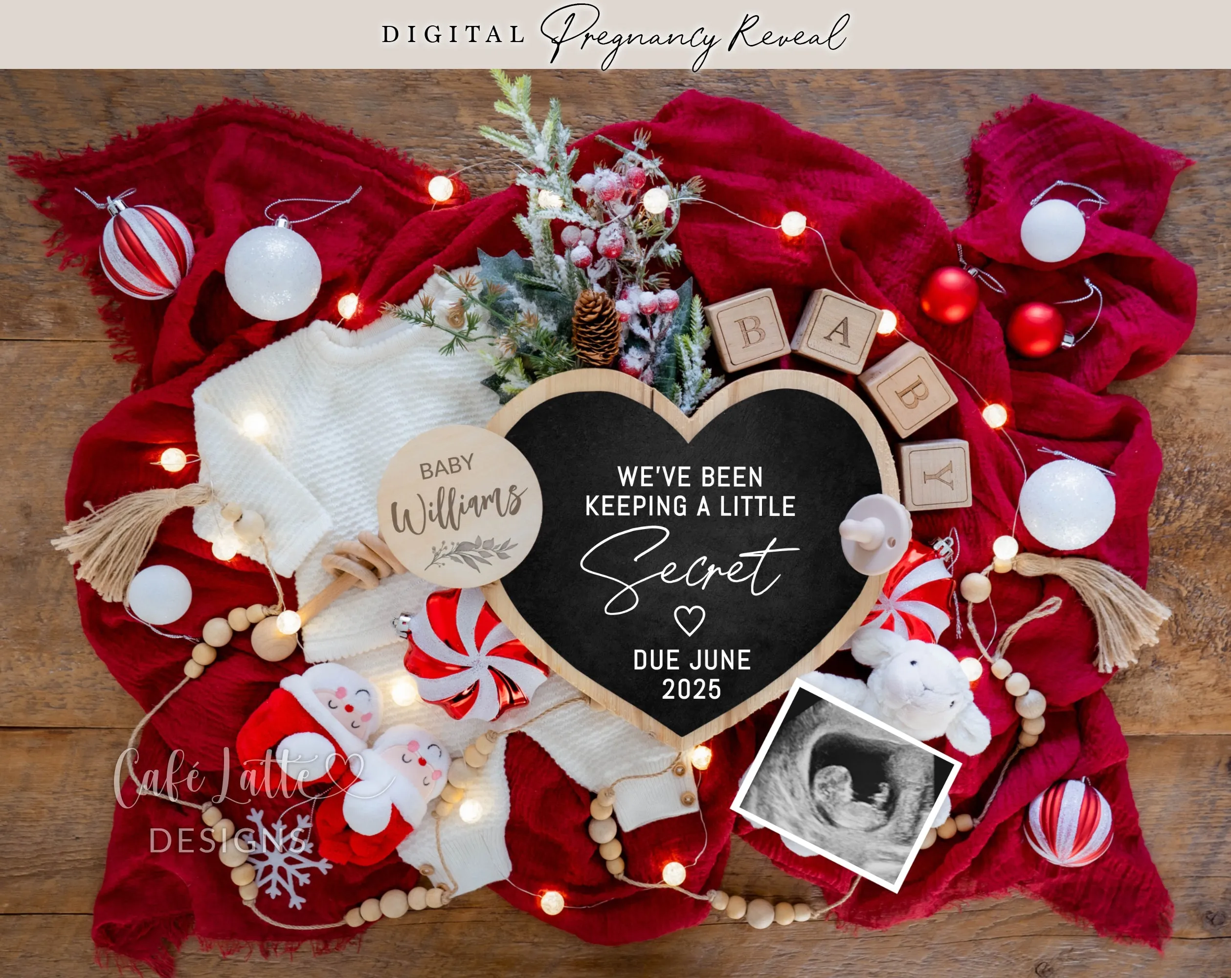 Christmas Digital Pregnancy Announcement Template - Heart & Baby Knit