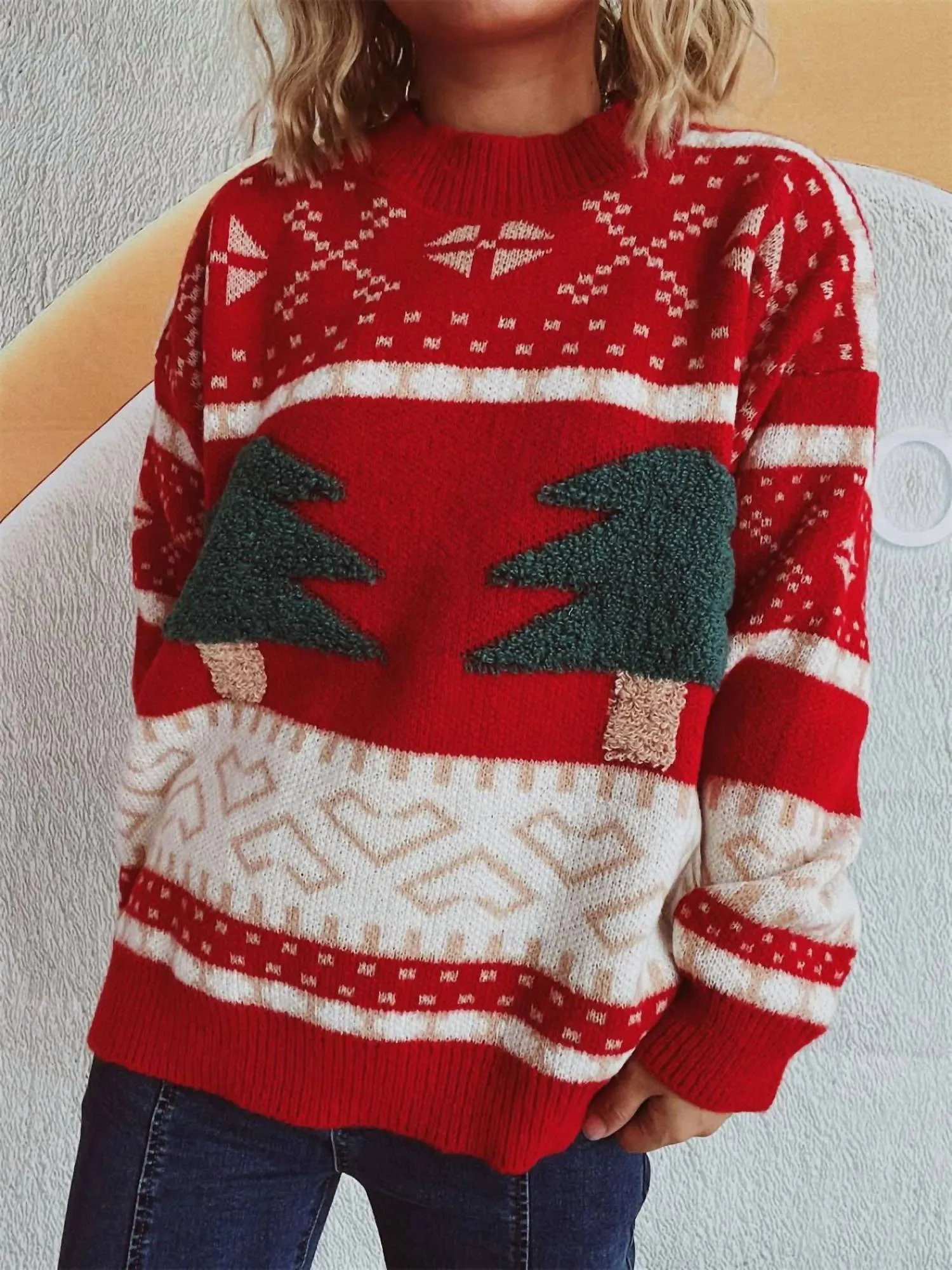 Christmas Tree Sweater In Scarlet